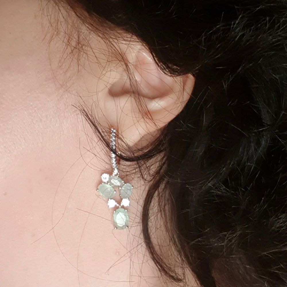 585 Rose Gold Green Zirconia Dangle Earrings - Picture 8 of 9